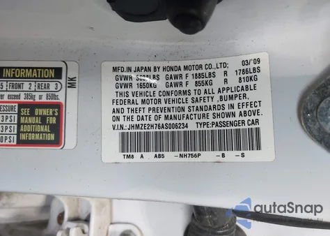 2010 Honda Insight Ex z USA, uszkodzony, nr VIN JHMZE2H76AS006234